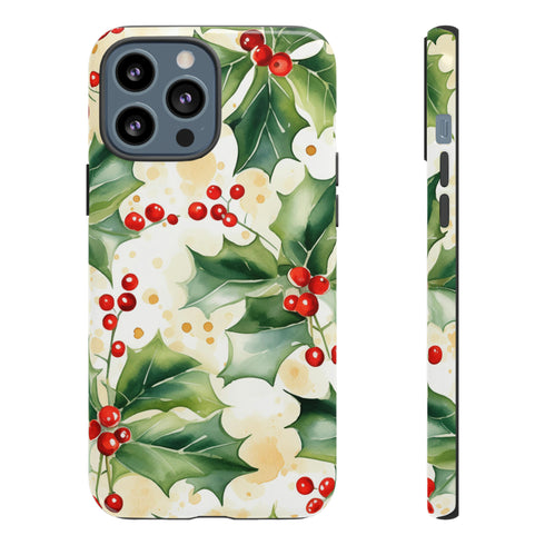 Christmas Holly on a Golden Background - Impact Resistant Phone Case iPhone 13 Pro Max Glossy